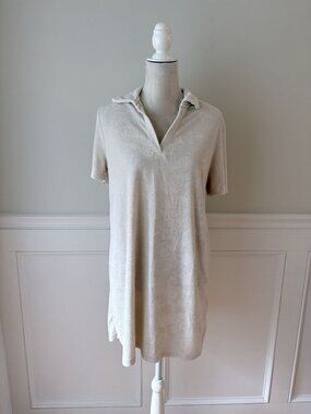H&M Terry Cloth Short-Sleeve Shift Dress Oatmeal M EUC